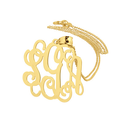 14k massives Gold 3 Initialen Monogramm Anhänger 1'' personalisiert Brautjungfern Geschenk GM31