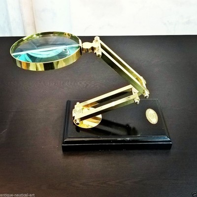 Brass Magnifier Antique Vintage Wood Magnifying Glass Table Top Decor ...