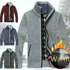 Men's Woollen Knit Zip Up Funnel Neck Cardigan Casual Jumper Sweater Top Jacket