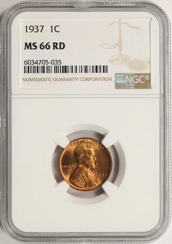 1937 1c Lincoln Cent NGC MS66RD