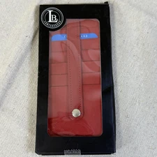 Leatherboss All in One Card Case Holder Slim Wallet With Strap Protection Red