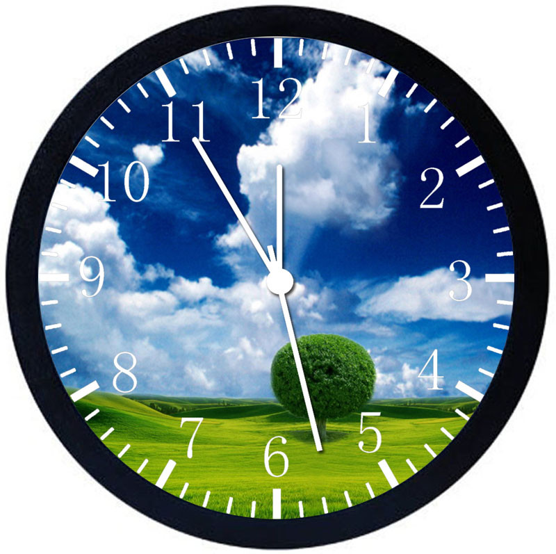 Beautiful Country Side Black Frame Wall Clock Nice For Decor or Gifts W357