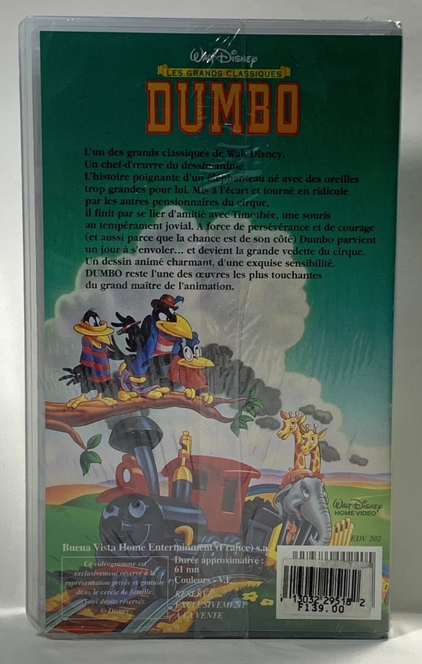 *SEALED* Vintage VHS: Walt Disney - DUMBO - French Les Grands Classigues - RTL — 第 3/4 张图片