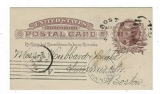 1887 UX8 Postal Card, Boston Massachusetts, Two Different Cancels