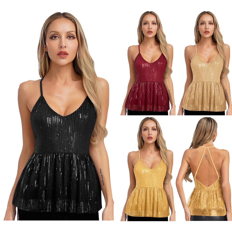 Women's Stylish V-Neck Sleeveless Sparkly Sequin Vest Waistcoat for Rave Night - Image 2 of 3