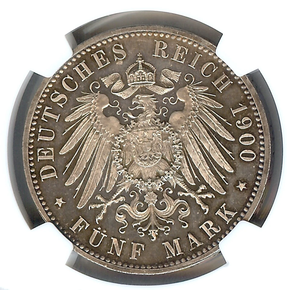 German States Wurttemberg 1900 5 Mark Coin Thaler NGC PF 64 PP UNC PROOF RARE - Image 2 of 3