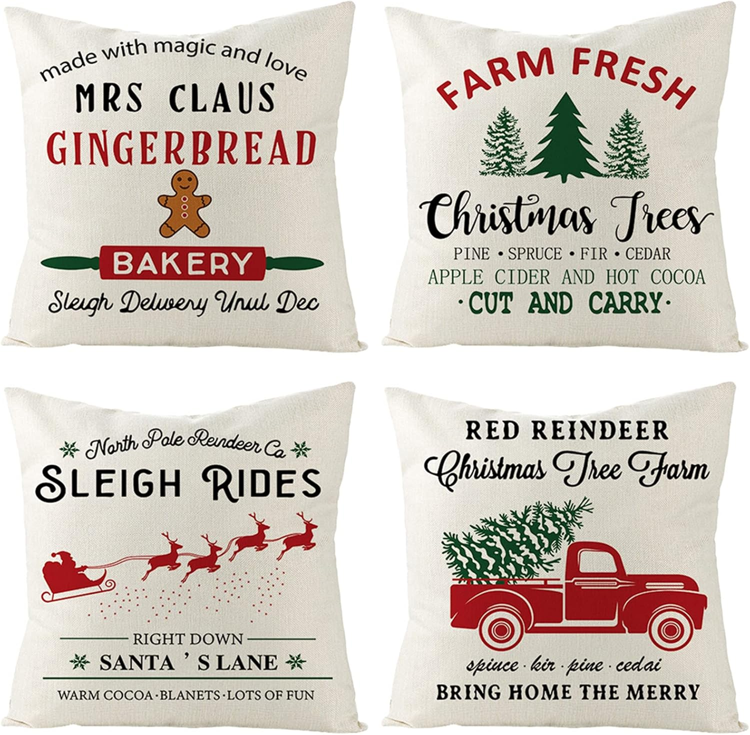 Set of 4 Christmas Pillow Covers 18X18 Throw Pillow Covers Decorative Cushion Co