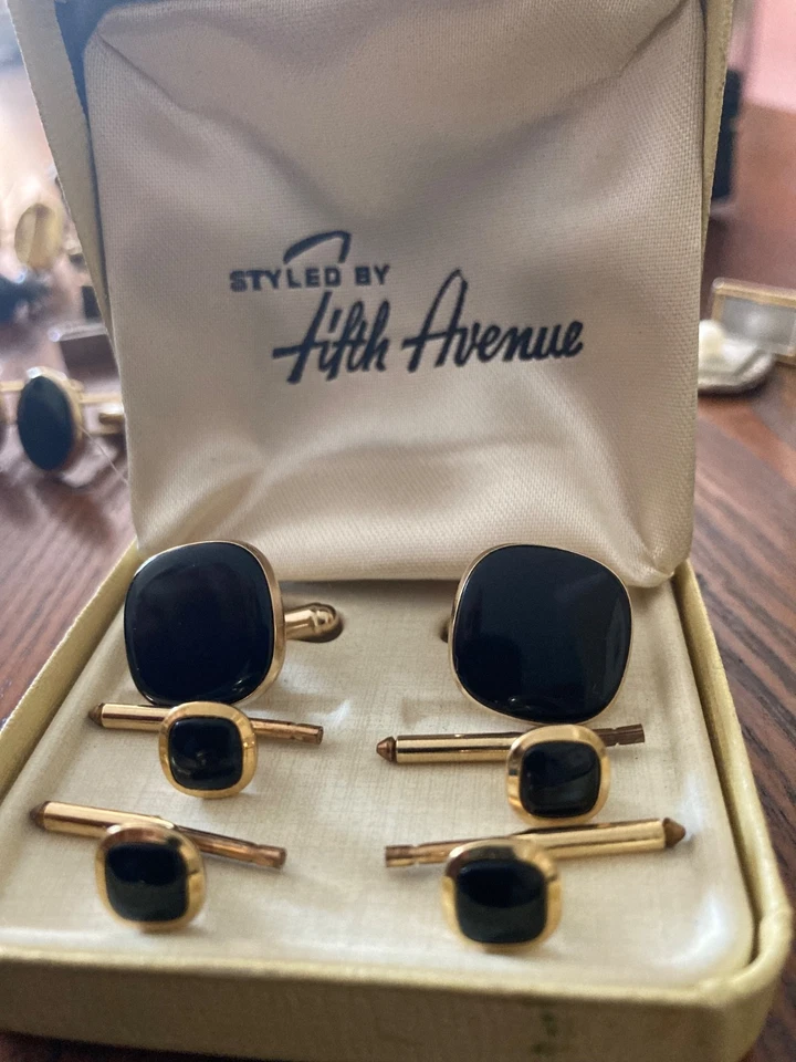 Conjunto de abotoaduras vintage anos 70 Anson na caixa - Imagem 3 de 4