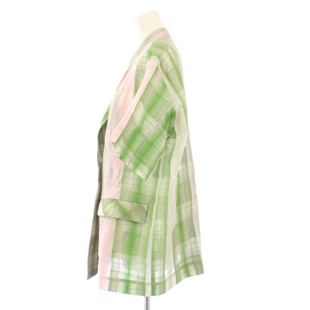 Ameri VINTAGE Check Embroidered No Collar Jacket … - image 2