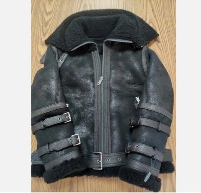 Black RAF Aviator Men's B3 Sheepskin Real Shearling Leather Flight Bomber Jacket