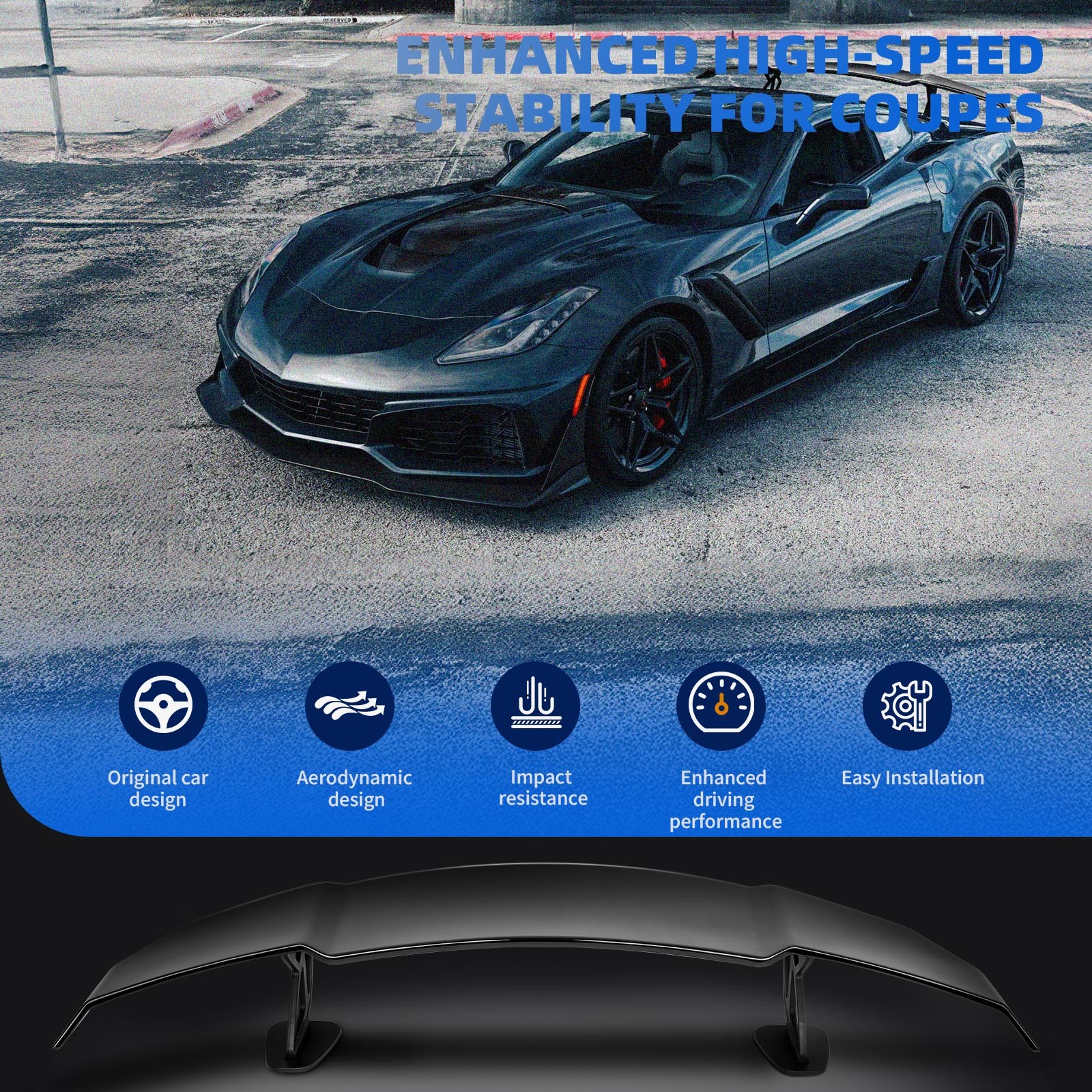 For Ferrari 360 Modena Gloss Black 55.5" Racing Rear Trunk Spoiler Wing GT Style