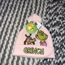 Disney The Grinch Who Stole Christmas Knit Pom Beanie Winter Hat Pink NWT