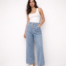 ZARA High-Rise Wide Leg Cropped Jeans  Button Fly  Light Wash Denim  Size US
