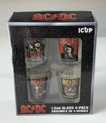 AC/DC Shot Glasses Variety 4 Pack 1.5 Ounce Glasses New W / Original Box NICE!!!
