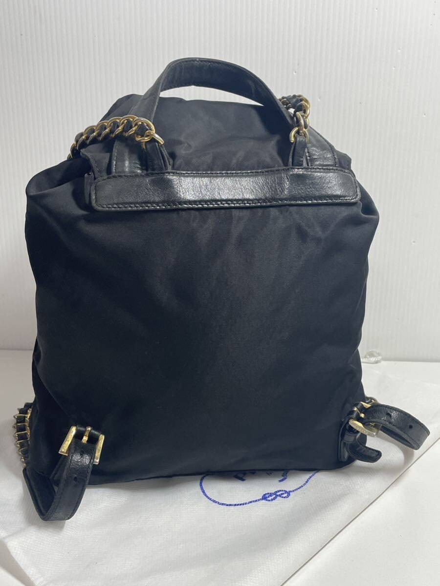 PRADA Nylon Chain Backpack Black Gold Triangle LOGO Black with Storage Bag from thumbnail 3