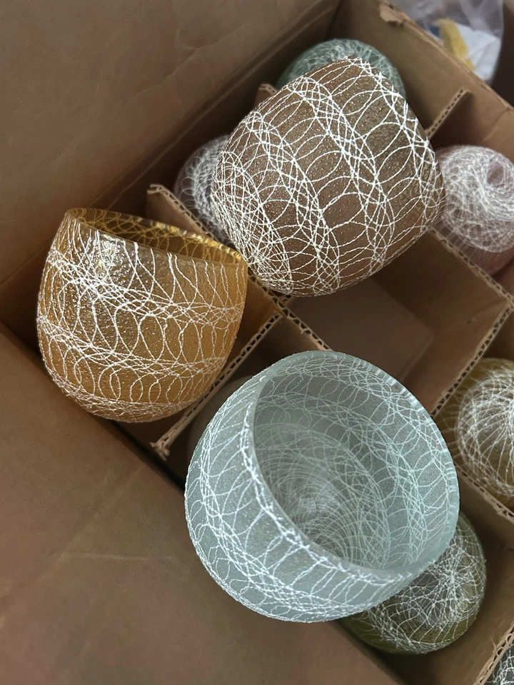 MCM Vintage Color Craft Spaghetti String Roly Poly Glasses 24 Set New In Box USA - Image 2 of 4