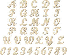 4 Inch 138 Pieces Wooden Letters and Numbers,Unfinished Wood Alphabets Cursive F