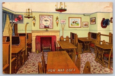 New York Linen Postcard Jack Delaney Restaurant Interior Hay Loft 1953