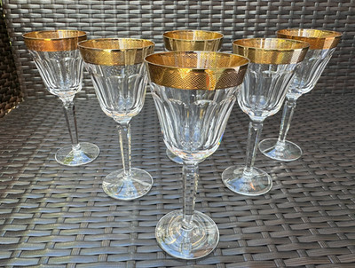 Set of 6 Waterford Crystal Kells Wine Glasses, Gold Encrusted Braid Band, MINT