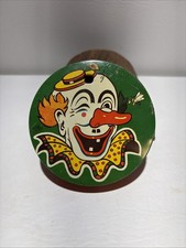 US Metal Toy Mfg Company Noisemaker Clown Tin Litho Spins Mid Century Halloween