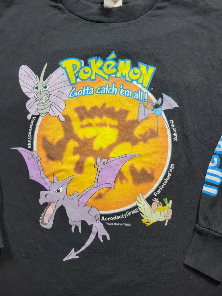 Vintage Pokemon Aerodactyl Zubat 2000 Nintendo Long Sleeve T-Shirt Size Youth L - Image 2 of 4