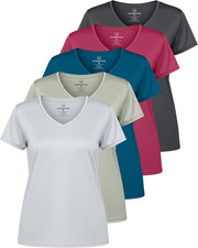 5 Pack: Women'S Dry Fit Short Sleeve V Neck Workout Top - Fitness Gym Athletic Y