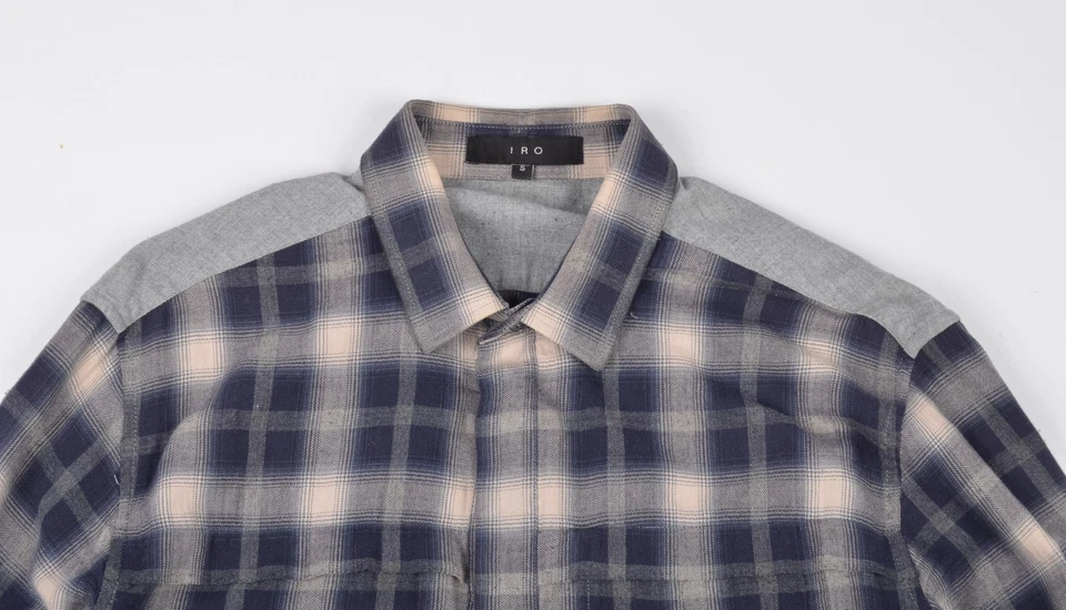 Camisa cruzada con botones de franela a cuadros Iro para hombre talla S Foto 2 de 4