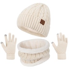 3 Pieces Set Winter Hats for Women, Thicked Gloves Neck Warmer