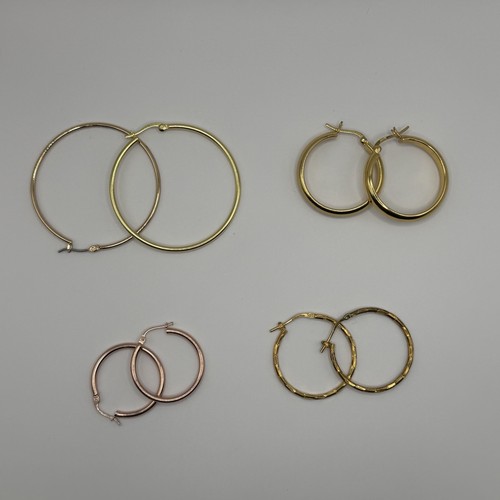 Sterling Silver Gold Plated Hoop Earrings Lot – 4 Pairs Thin Hoop Earrings