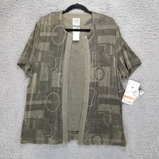 R&M Richards Shirt Womens 14 Green Short Sleeve Cardigan Tank Made In USA *NWT*