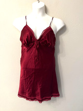 Victoria's Secret size L burgundy slip dress chemise mini satin poly