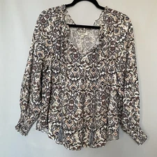 Max Studio Floral Top Womens Medium Keyhole Balloon Sleeve Pullover Peasant NWT