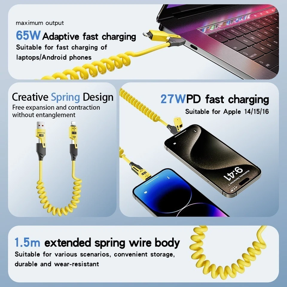 4in1 USB Type-C Cable 3ft Data Cord Super Fast Charging Cable For iPhone Samsung - Image 3 of 4