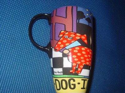DOG DAY IN OUT POP ART ANIMAL 16 OZ CERAMIC CUP MUG COFFEE SUSAN KLINE CYPRESS