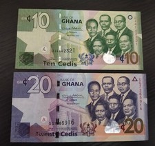 Ghana Lot 2 Banknotes UNC – 10 Cedis & 20 Cedis 2017 Issue – Big Six Leaders