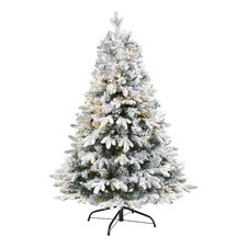 Nearly Natural 4ft Flocked Vermont Mixed Pine Christmas Tree w/ 100 Clear LED