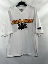 Vintage Star Wars Tshirt Men XL White Embroidered Darth Maul Lee Sport