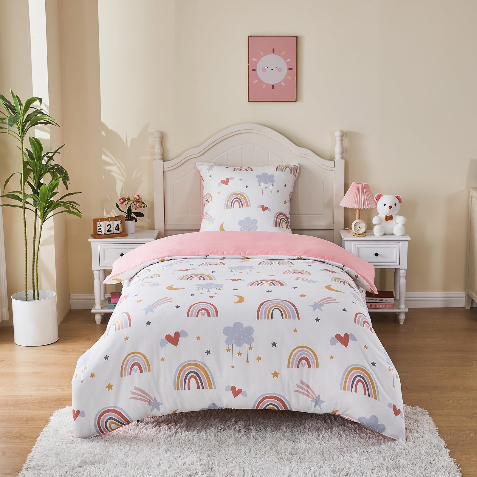 Housse de couette 140x200 rose et arc-en-ciel pour lit fille douillet - 2