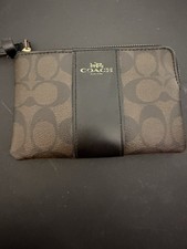 Coach Brown Black Logo Wristlet with Wrist Strap Zip Closure for Women Authentic