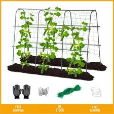Sturdy U-Shaped Metal Garden Arch Trellis with Climbing Net and Clips, Green