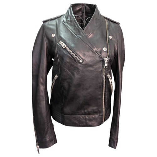 Zadig & Voltaire Loon Spi Black Lamb Leather Zipper Moto Biker Jacket XS NWT