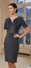 NWT Elie Tahari Emily in Charcoal Mixed Media Suede Leather Sheath Dress 8 $898