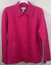 VTG Evan Picone Wool Button Up Cardigan Sweater Hot Pink See Measurements No Tag