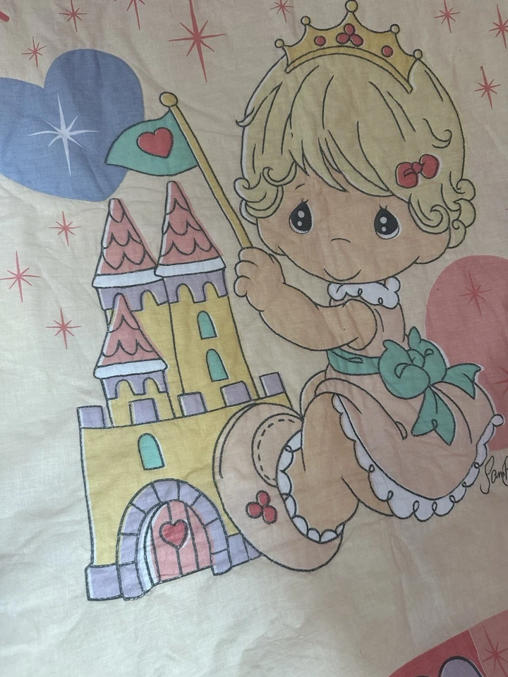 Manta de colección PRECIOUS MOMMENTS Princesa de Corazones Niña Castillo Edredón hecho a mano Foto 2 de 4