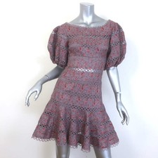 Zimmermann Juniper Ring Lace-Trim Mini Dress Mauve Floral Print Linen Size 0
