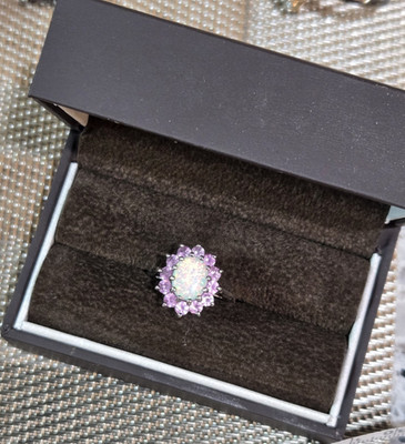 Sterling Silver Opal Halo Ring with Sapphires from Helzberg Diamonds 