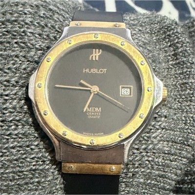 Hublot MDM Geneve Quartz Swiss Made Date Black Dial Two-Tone Rubber Strap