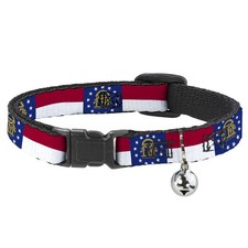 Cat Collar Breakaway with Bell Georgia Flag NARROW Fits 8.5-12"