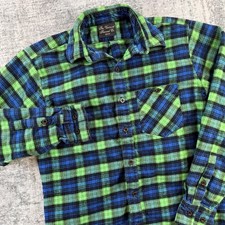 The Vermont Flannel Company Shirt Adult Medium Vibrant Green Blue Plaid USA Made