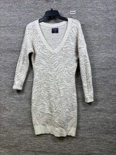 Abercrombie & Fitch Animal Print Sweater Dress Womens M Beige V-Neck Long Sleeve